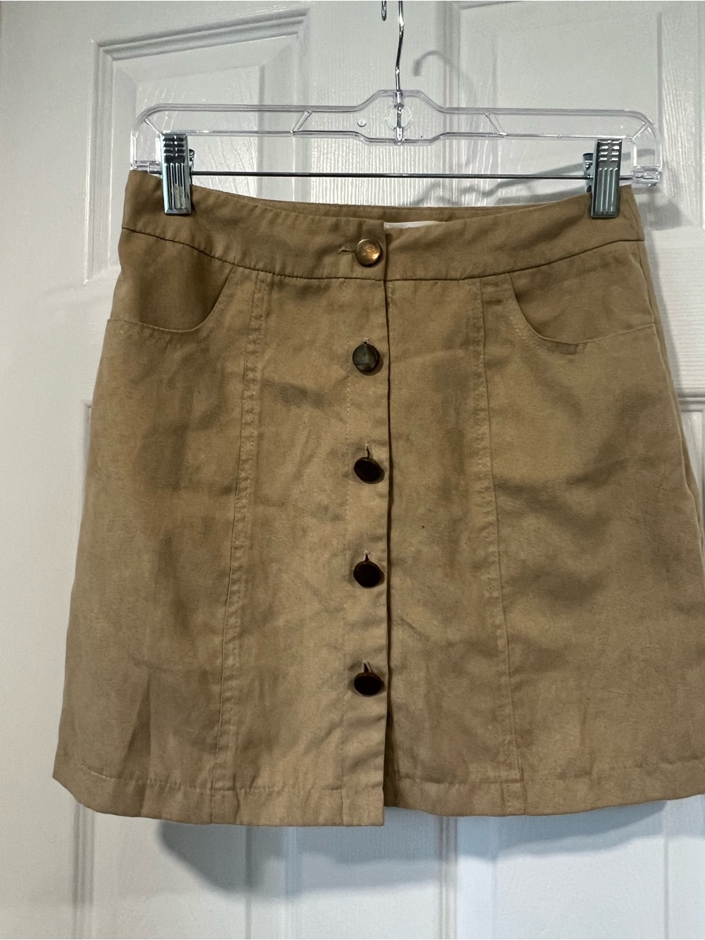 Moda Tan Suede Button-Front Mini Skirt